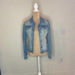 Light/Medium Wash Distressed Denim Jacket - EUC